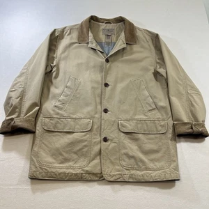 LL Bean Field Coat Mens L Tan Canvas Flannel Lined Corduroy Collar Chore Jacket - Picture 1 of 21