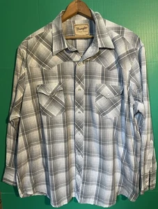 Wrangler Pearl Snap Shirt 2XL Western Plaid Long Sleeve Cowboy Rodeo Men's - Picture 1 of 5
