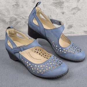 JBU Jolene Women's Shoes 9W Wide Heeled Mary Jane Demin Blue Faux Leather Cutout - Picture 1 of 9