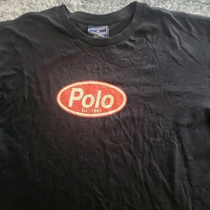 VINTAGE 90S RALPH LAUREN POLO SPORT SHIRT MENS LARGE BLACK ORANGE LONG SLEEVE - Picture 1 of 8