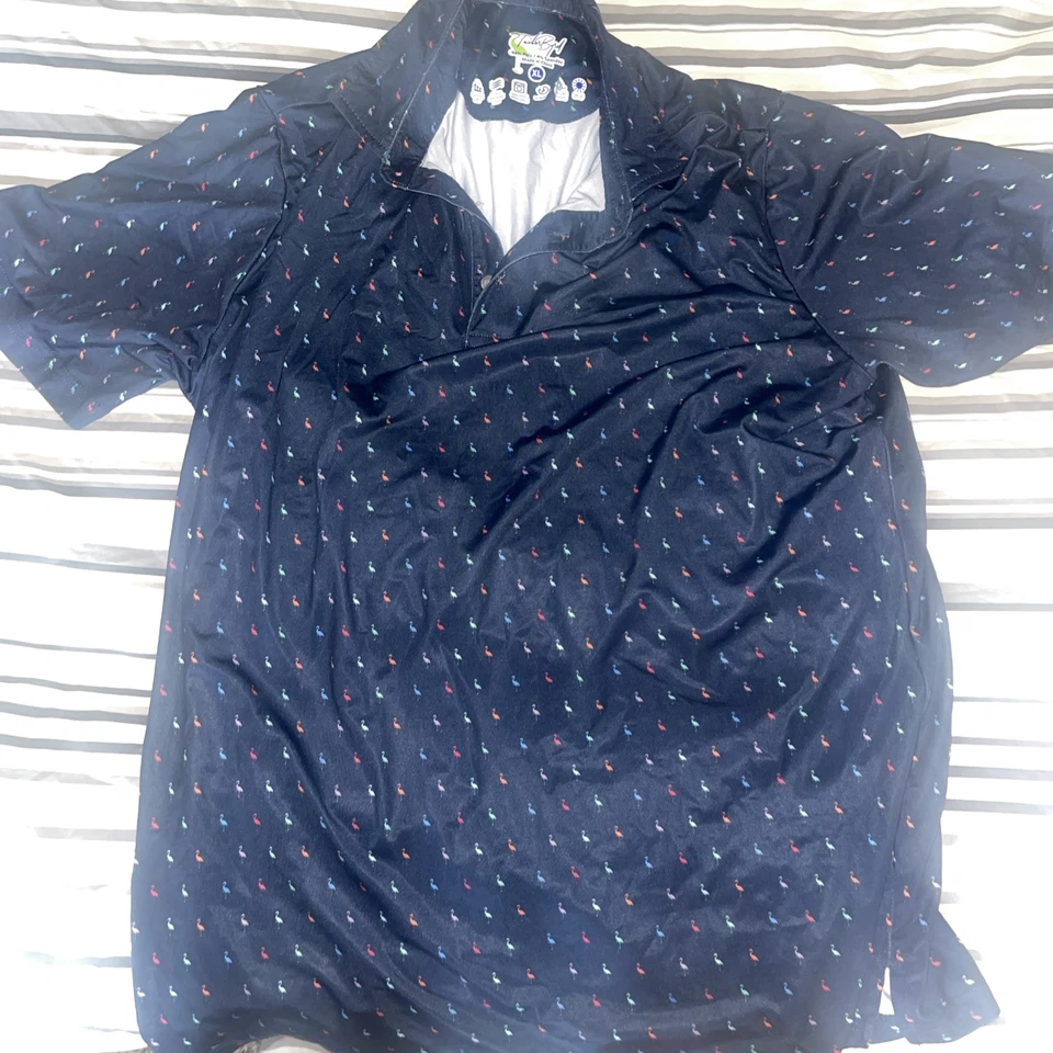 Tailor Byrd Polo Shirt Mens XL rainbow Flamingo All Over Print Performance - Image 1 of 4