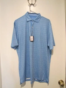 Polo uomo manica corta Johnnie O stampa blu protezione UPF 50 taglia Medium - Foto 1 di 5