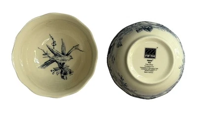 "Juego de 2 cuencos de sopa/cereal florales y pájaros de jardín azul quinto - 5,75""" Foto 1 de 4