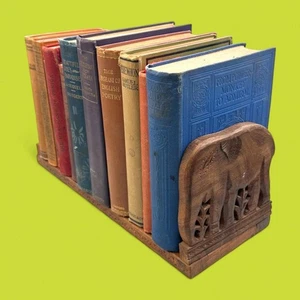 Vintage Wooden Book Stand Book Ends – Adjustable Kashmir / Indian Hand Carved - Picture 1 of 9