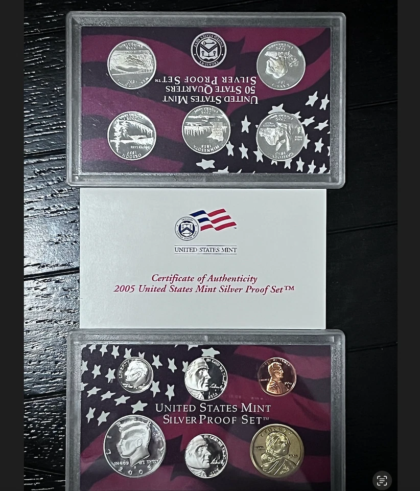 2005-S U.S. Mint Silver Proof Set COA 90% Silver 10 coins w/state quarters - Image 1 of 1