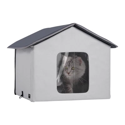 Heated Cat House Foldable Kitty Shelter with Heated Pad Gray Middle - Image 1 of 4