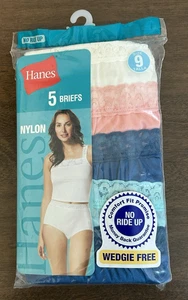 NIP HANES NYLON BRIEFS LACE WAIST COTTON LINER 5 PACK WOMEN'S SIZE 9 - Picture 1 of 3