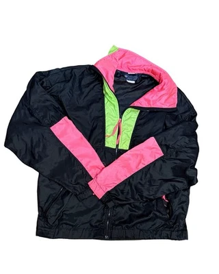 Cortavientos Columbia vintage para mujer L negro rosa lima años 80 90 Taiwán Foto 1 de 4