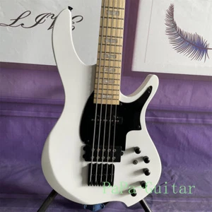 5-String White Solid Bass Guitar Active Pickup Maple Fretboard Black Pickguard - Picture 1 of 9
