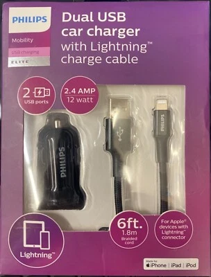 Carregador de carro duplo Philips com cabo de carga (DLP6203V/37) - Imagem 1 de 4