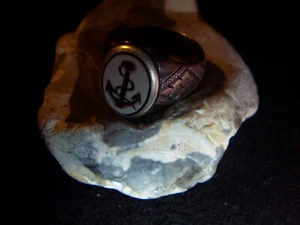 Edler Mariene Pasta Stein Anker 900 Silber Ring 1880-1890 - Picture 1 of 8