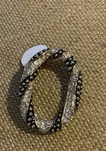 Large Sterling Freeform Oval CZ & Black Pendant - Polished - NEW 1.25 Inches - Picture 1 of 3