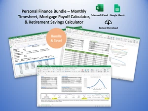 Personal Finance Bundle - Monthly Timesheet, Mortgage Payoff Calc & Retirement.. - Picture 1 of 24