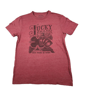 Lucky Brand T Shirt Men's Size Medium Red Graphic Poker Logo Tee Short Sleeve