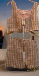 House Of Harlow 1960 Pixie Dust Tweed Pink Top & Mini Skirt Sz S/P - Picture 1 of 9
