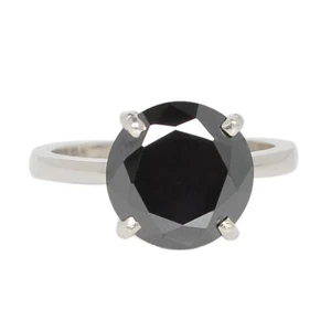 4,23Kt Runden Form 100% Natürlich Jet Schwarz Diamant Solitär Ring Im 925 Silber - Bild 1 von 4