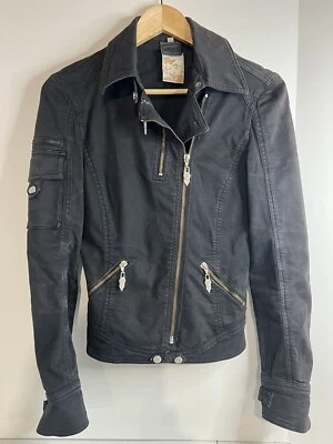 Jaqueta de Moto VERSACE Feminina Pequena Preta Denim - Imagem 1 de 4