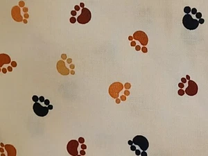 COLORED DOG PAWS ON BEIGE - DOG FABRIC - 25 INCHES - Picture 1 of 5
