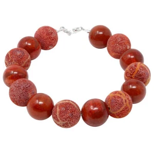 Armband Natur-Koralle Schaumkoralle rot-orange 925 Silber glatt & mit Poren - Bild 1 von 4