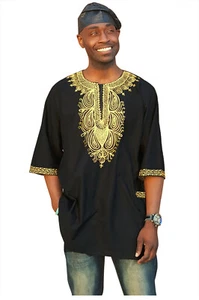 Traditional African Dashiki Shirt with Gold embroidery S to 7XL - Picture 1 of 3