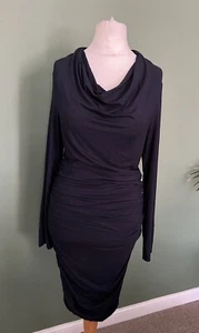 ME+EM Bodycon-Kleid mit gerafftem Wasserfallausschnitt marineblau Langarm Größe L 12/14 ME + EM - Bild 1 von 7