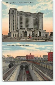 Michigan Central Station, Detroit & Entrance to River Tunnel - c1910 Postcard - Picture 1 of 2