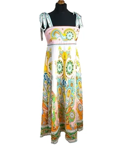 Summer Maxi Dress Pastel Paisley Print Tie Shoulder Strap Breathable Women's - Picture 1 of 7
