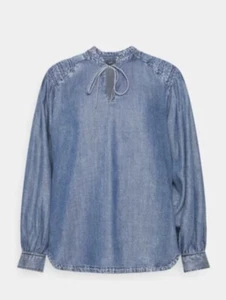 Damen Ex M&S Denim Krawatte Tencel Bluse Pop over Rüsche Top Urlaub UVP30 p36 - Bild 1 von 4