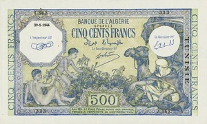 226) 500 Francs Tunisia Banque del l'Algerie 1944 Leggere Descrizione - Foto 1 di 2