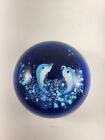 3.5” Glass Paperweight-Two Dolphins in the Waves-In Blue & White
