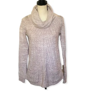 Anthropologie Guinevere Pullover klein lavendel Wasserfallausschnitt Zopfmuster Taschen - Bild 1 von 10