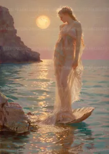 Aphrodite Art Print Greek Goddess Shell Sea Moon Fantasy Romantic Divine P02 - Picture 1 of 1