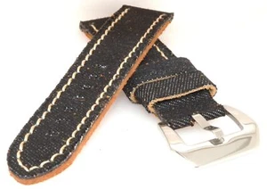 Correa de reloj vaquero/cuero acolchada con costura - look vaquero negro 20 mm - Imagen 1 de 3