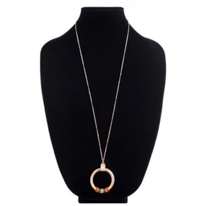 Round Pendant Necklace Boho Mixed Beads & Fine Thread Gold Tone Long Length - Picture 1 of 3