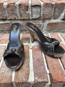 Candies Brown Slip on Heel Lizete Y2K 90s Women's Size 8 Knot Bow Braiding - Picture 1 of 14