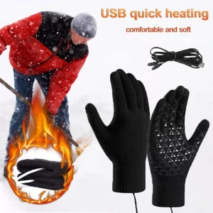 USB Electric Heating Gloves Winter Warm Ski Snow Touchscreen Men Women Mittens - Picture 1 of 17