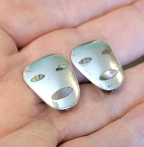 Pendientes México Taxco Vintage Plata Esterlina Incrustación Abulón Máscara Cara Tornillo Trasero - Imagen 1 de 9