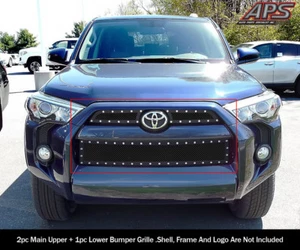 Fits 2014-2019 Toyota 4Runner Reg Model Stainless Black Rivets Mesh Grille Combo - Picture 1 of 4