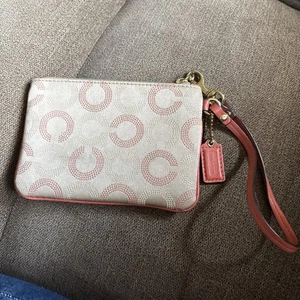 Coach Wristlet Zip Closure C Design Beige Salmon Tan Travel Wallet - Picture 1 of 5