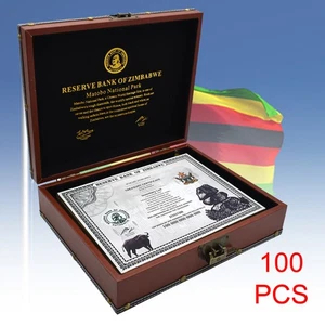 100pcs/box One Hundred Trillion Zimbabwe Silver Plastic Banknote UV Certificates - Picture 1 of 5