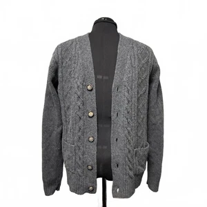 GANT Herren Strickjacke grau Zopfmuster Knopfleiste Pullover 100% Wolle Opa L - Bild 1 von 6