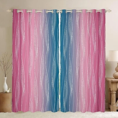 Cortinas oscuras rosa y azul para niñas 42" Wx90 L, degradado pastel abstracto... Foto 1 de 4