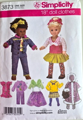 SIMPLICITY PATTERN 3873  18" DOLL CLOTHES TOPS SKIRT COAT JACKET  CUT COMPLETE - Image 1 of 2