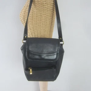Vtg Bally Womens Navy Blue Leather Crossbody Shoulder Bag Made USA Brass Buckle - Picture 1 of 17