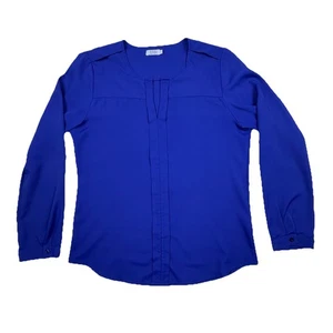 Tobi Blue Long Sleeved Career Blouse L Pullover Hook & Eye Closure Placket Front - Picture 1 of 22