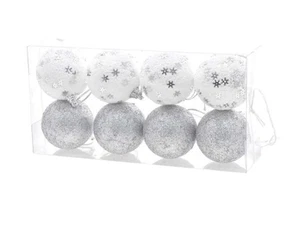 SFERE CON FIOCCHI 6cm ARGENTO/BIANCHE 8pz - Foto 1 di 1