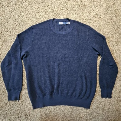 Polo Ralph Lauren 100 % lino para hombre azul marino tejido texturizado suéter malla Foto 1 de 4