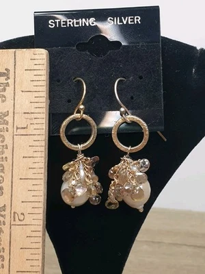 Gold On Sterling Silver Cultured Pearl & Smokey Quartz Dangle Earrings - Image 1 of 4
