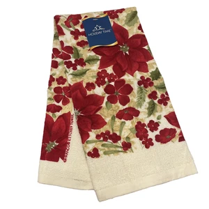 Franco/Holiday Time Kitchen Hand Dish Towel Floral Poinsettia Christmas Cotton - Picture 1 of 10