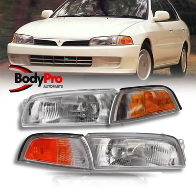 Para 1997-2001 Mitsubishi Mirage Sedan Lâmpada Farol + Canto Cromado Esquerda + Direita - Imagem 1 de 4